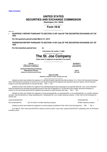 Thumbnail St. Joe Company
 10-Q Quarterly Report FY2012 