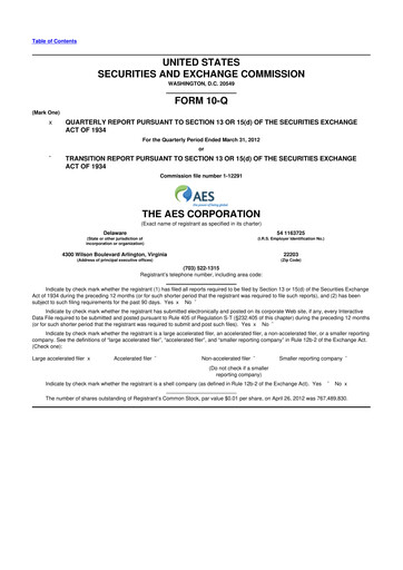 Miniature AES 10-Q Rapport trimestriel 2012 