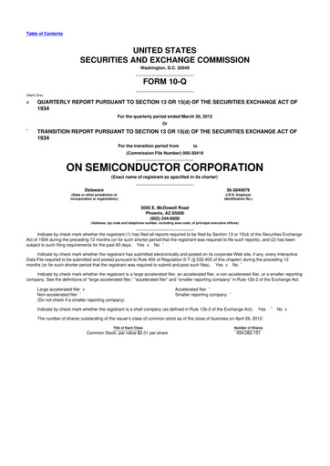 Thumbnail ON Semiconductor 10-Q Quarterly Report FY2012 