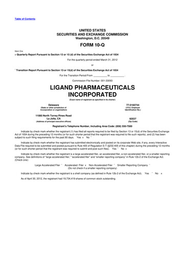 Miniature Ligand Pharmaceuticals 10-Q Rapport trimestriel 2012 