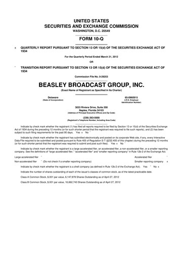 Thumbnail Beasley Broadcast Group
 10-Q Quarterly Report FY2012 