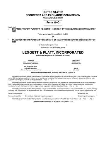 Thumbnail Leggett & Platt

 10-Q Quarterly Report FY2012 