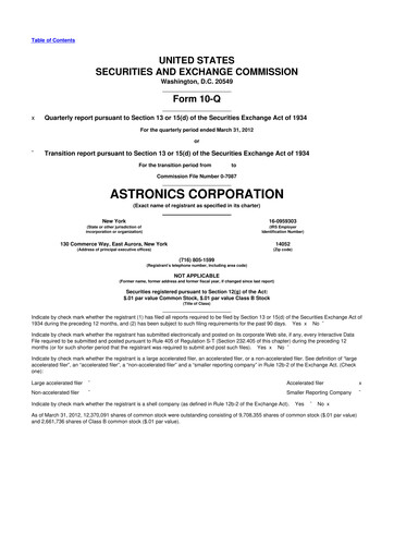 Thumbnail Astronics Corporation
 10-Q Quarterly Report FY2012 