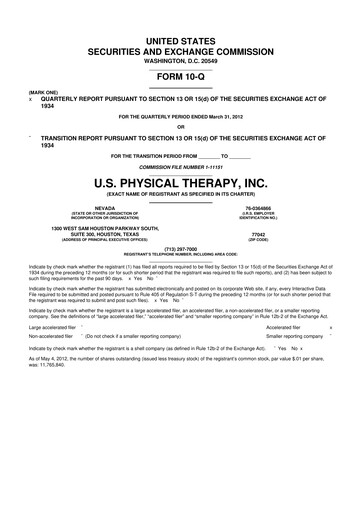 Thumbnail U.S. Physical Therapy, Inc. 10-Q Quarterly Report FY2012 