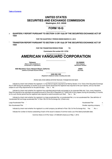 Miniature American Vanguard 10-Q Rapport trimestriel 2012 