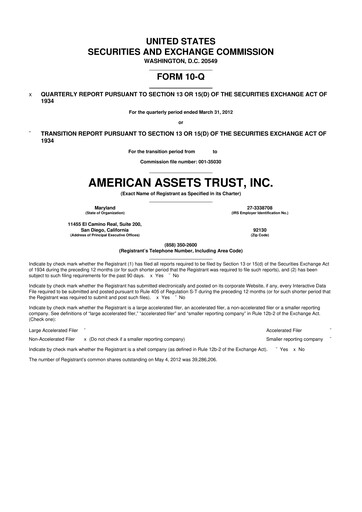 Vorschaubild American Assets Trust
 10-Q Quartalsbericht 2012 