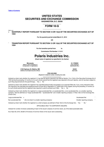 Thumbnail Polaris 10-Q Quarterly Report FY2012 