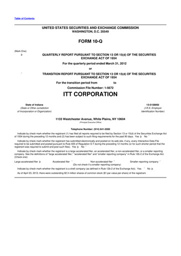 Thumbnail ITT 10-Q Quarterly Report FY2012 