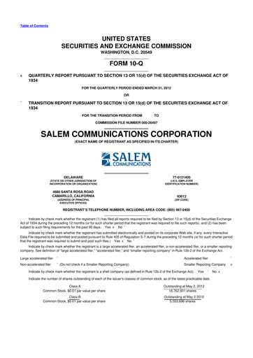 Thumbnail Salem Media Group
 10-Q Quarterly Report FY2012 