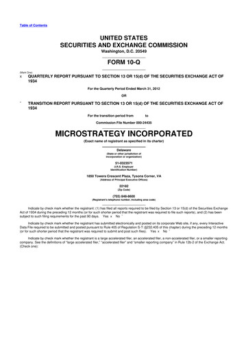 Miniature Strategy 
 (MicroStrategy) 10-Q Rapport trimestriel 2012 