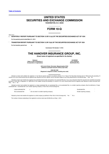 Thumbnail Hanover Insurance Group 10-Q Quarterly Report FY2012 