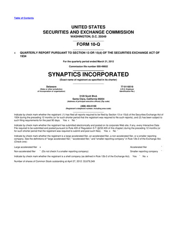 Thumbnail Synaptics 10-Q Quarterly Report FY2012 