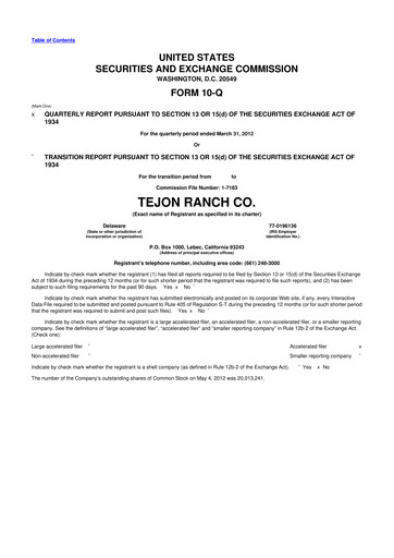 Thumbnail Tejon Ranch
 10-Q Quarterly Report FY2012 