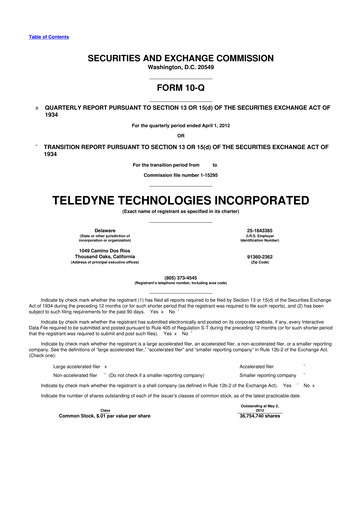 Thumbnail Teledyne Technologies 10-Q Quarterly Report FY2012 