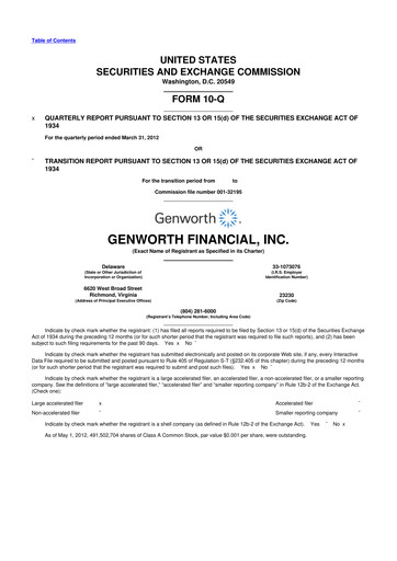 Miniature Genworth Financial
 10-Q Rapport trimestriel 2012 