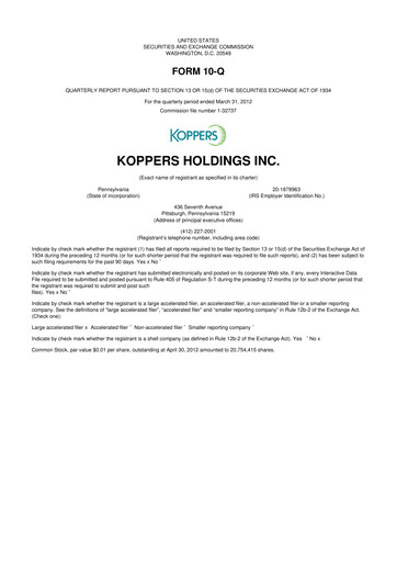 Thumbnail Koppers Holdings 10-Q Quarterly Report FY2012 