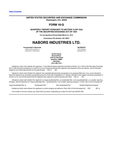 Miniature Nabors Industries
 10-Q Rapport trimestriel 2012 