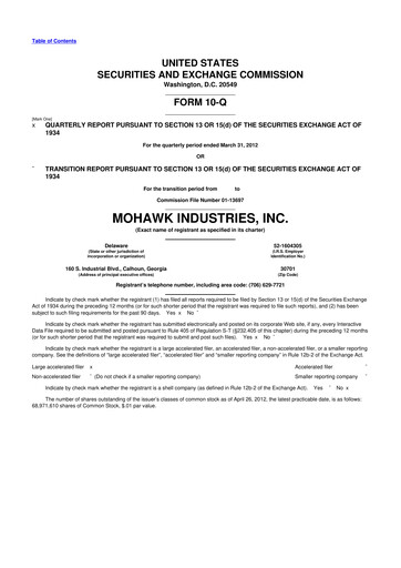 Thumbnail Mohawk Industries
 10-Q Quarterly Report FY2012 