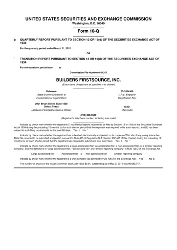 Miniature Builders FirstSource
 10-Q Rapport trimestriel 2012 