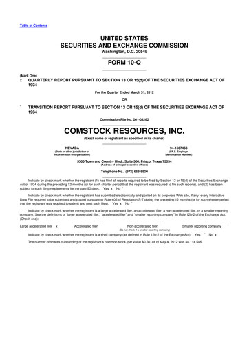 Thumbnail Comstock Resources 10-Q Quarterly Report FY2012 