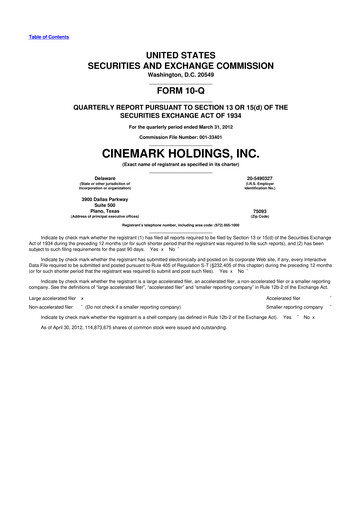 Thumbnail Cinemark Theatres
 10-Q Quarterly Report FY2012 