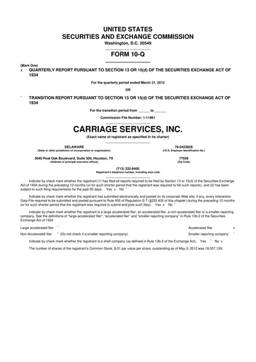 Thumbnail Carriage Services 10-Q Quarterly Report FY2012 