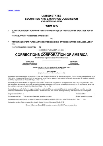 Thumbnail CoreCivic 10-Q Quarterly Report FY2012 
