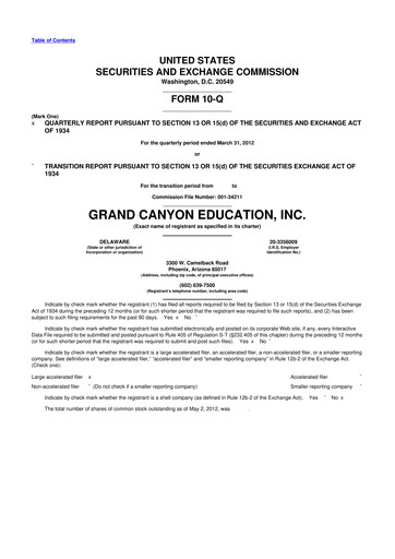 Vorschaubild Grand Canyon Education 10-Q Quartalsbericht 2012 