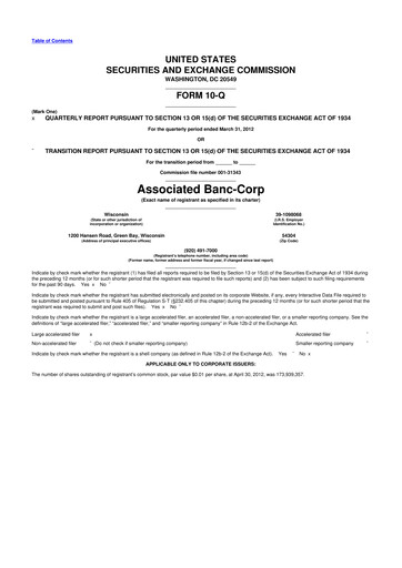 Thumbnail Associated Banc-Corp
 10-Q Quarterly Report FY2012 