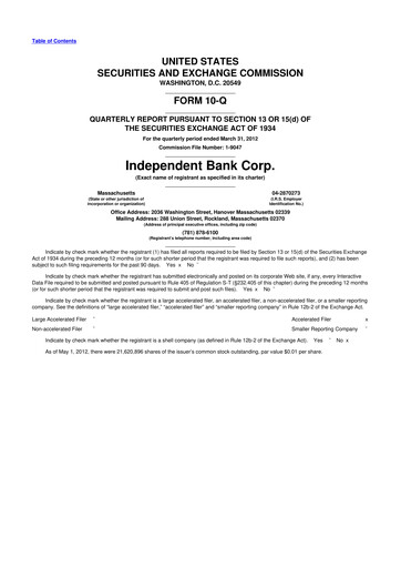 Miniature Independent Bank Corp. 10-Q Rapport trimestriel 2012 