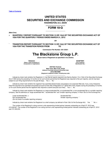 Thumbnail Blackstone Group 10-Q Quarterly Report FY2012 