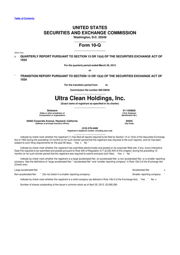 Vorschaubild UCT (Ultra Clean Holdings) 10-Q Quartalsbericht 2012 