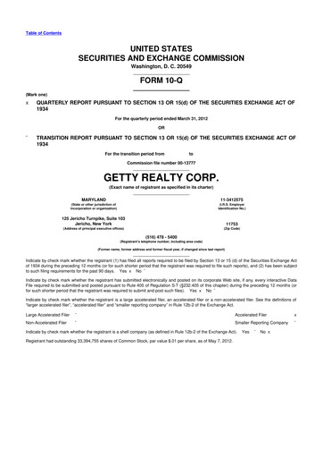 Thumbnail Getty Realty 10-Q Quarterly Report FY2012 