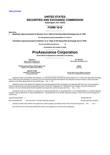Thumbnail ProAssurance 10-Q Quarterly Report FY2012 