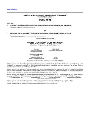 Miniature Avery Dennison
 10-Q Rapport trimestriel 2012 