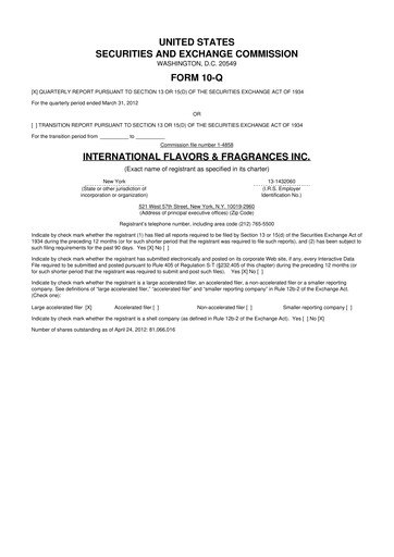Miniature International Flavors & Fragrances
 10-Q Rapport trimestriel 2012 