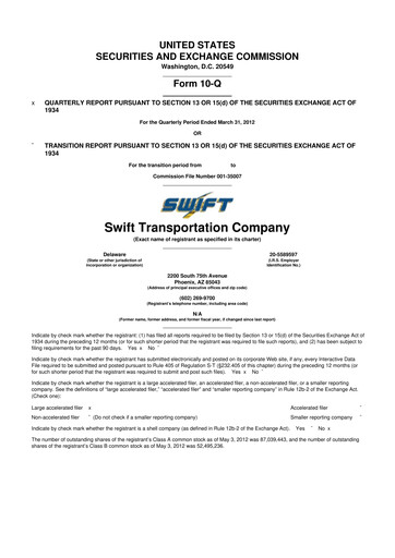 Thumbnail Knight-Swift Transportation
 10-Q Quarterly Report FY2012 