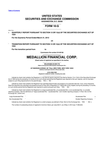Thumbnail Medallion Financial Corp. 10-Q Quarterly Report FY 