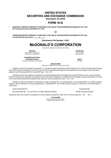 Thumbnail McDonald 10-Q Quarterly Report FY 