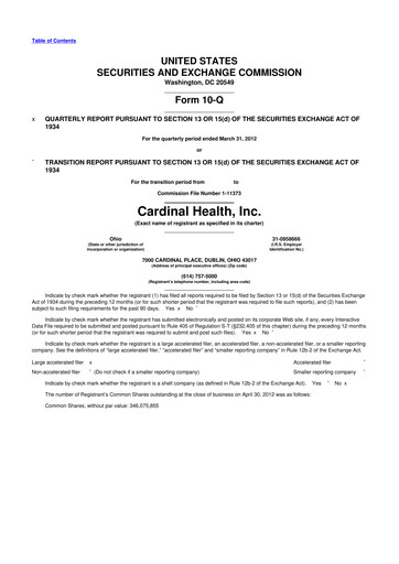 Thumbnail Cardinal Health 10-Q Quarterly Report FY2012 