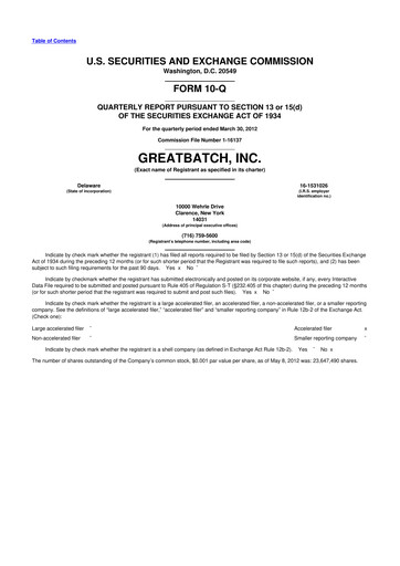 Vorschaubild Integer Holdings
 10-Q Quartalsbericht 2012 