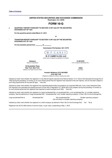 Thumbnail W. P. Carey 10-Q Quarterly Report FY2012 