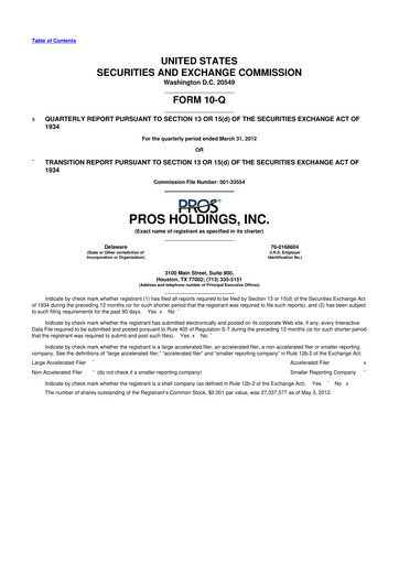 Thumbnail PROS Holdings, Inc.
 10-Q Quarterly Report FY2012 