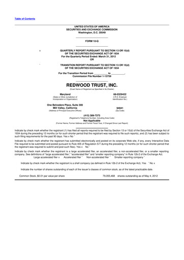 Vorschaubild Redwood Trust 10-Q Quartalsbericht 2012 