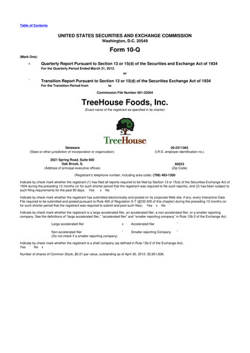 Vorschaubild TreeHouse Foods
 10-Q Quartalsbericht 2012 