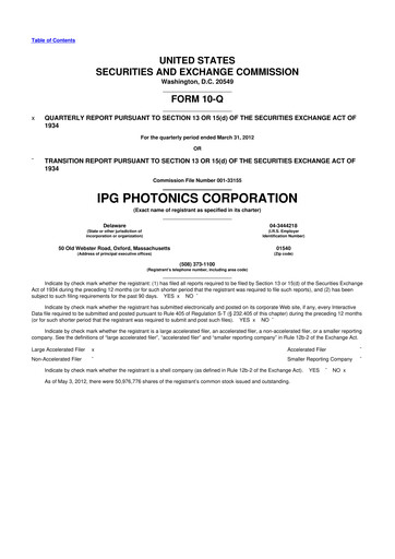 Thumbnail IPG Photonics 10-Q Quarterly Report FY2012 