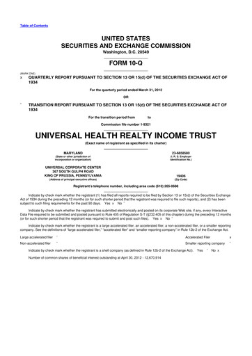 Vorschaubild Universal Health Realty Income Trust 10-Q Quartalsbericht 2012 