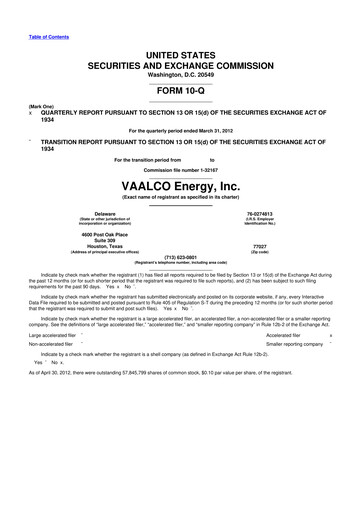 Thumbnail Vaalco Energy
 10-Q Quarterly Report FY2012 