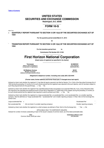 Miniature First Horizon Corporation 10-Q Rapport trimestriel 2012 