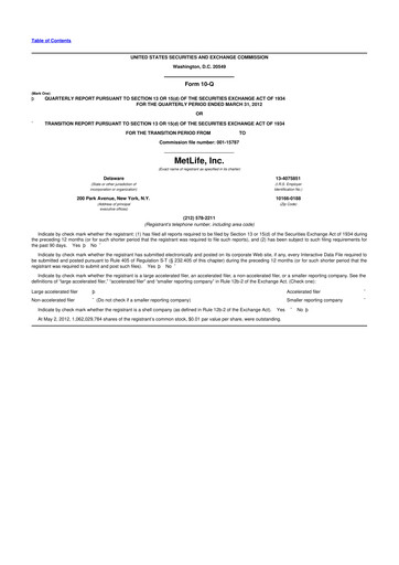 Thumbnail MetLife 10-Q Quarterly Report FY2012 